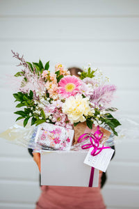 Gift Box - Mixed Florals + Bag of Sweets + Bar of Soap